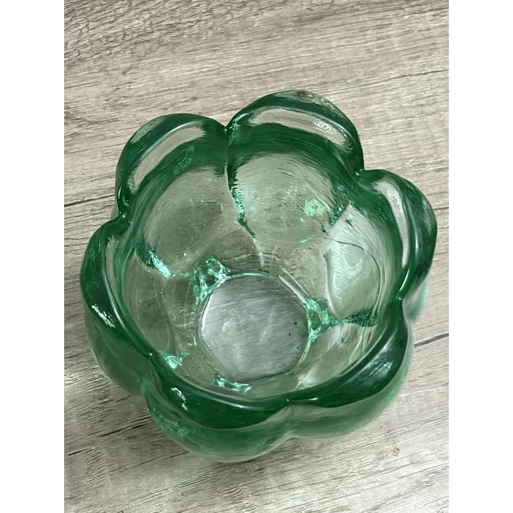 Vintage Spanish Recycled Textured Green Glass Tulip Votive Candle Holder 4